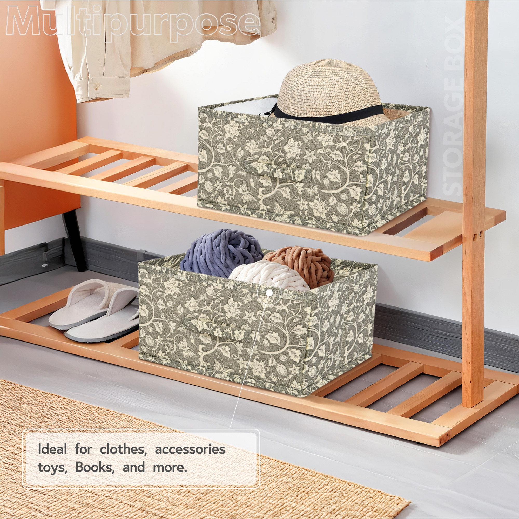 Kuber Industries Non-Woven Foldable Wardrobe Storage Organizer with Handle  Drawer Storage Box for Closet  Cupboard Organiser for Clothes Toys and Books  New Flower - Black