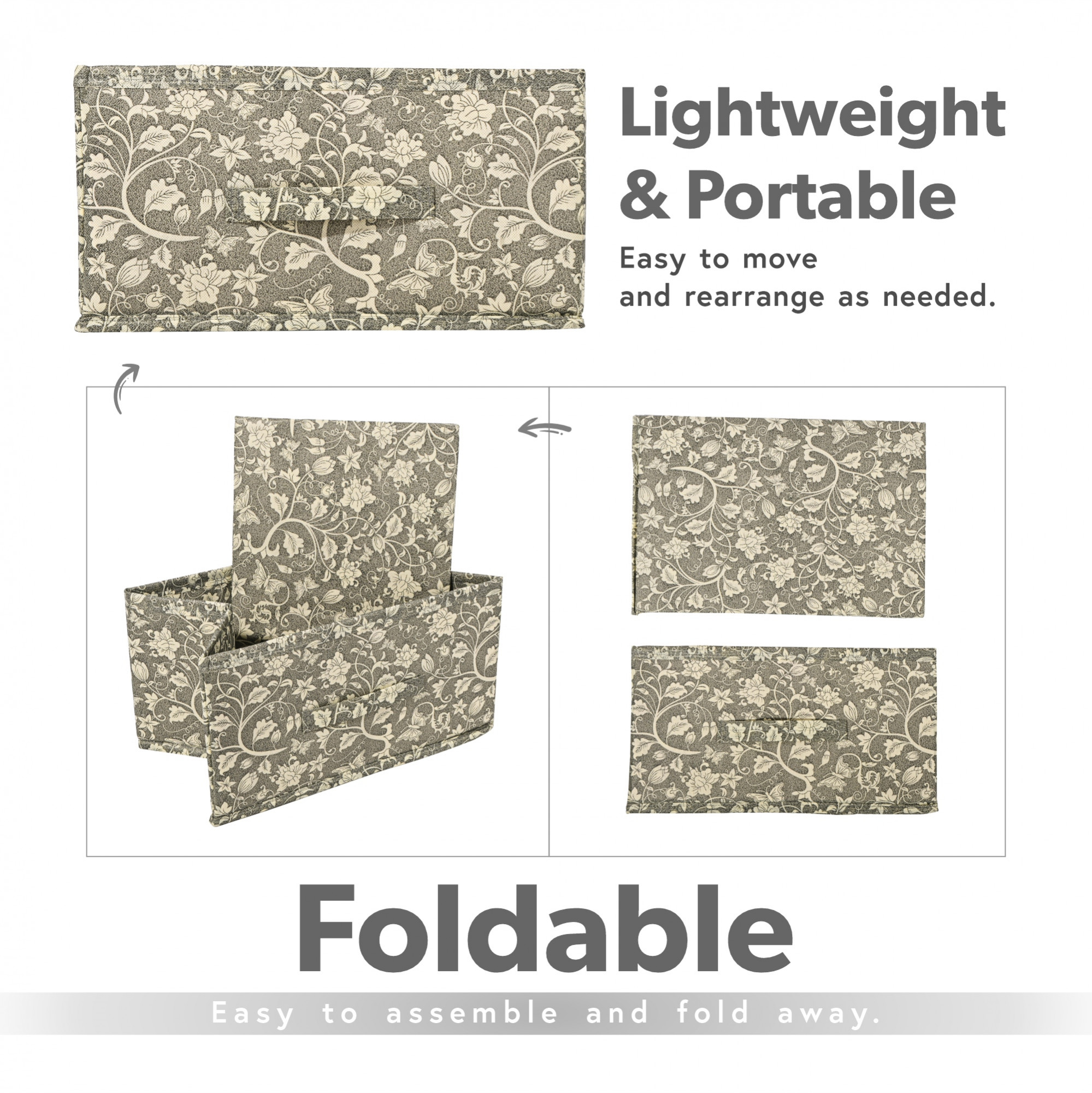 Kuber Industries Non-Woven Foldable Wardrobe Storage Organizer with Handle  Drawer Storage Box for Closet  Cupboard Organiser for Clothes Toys and Books  New Flower - Black