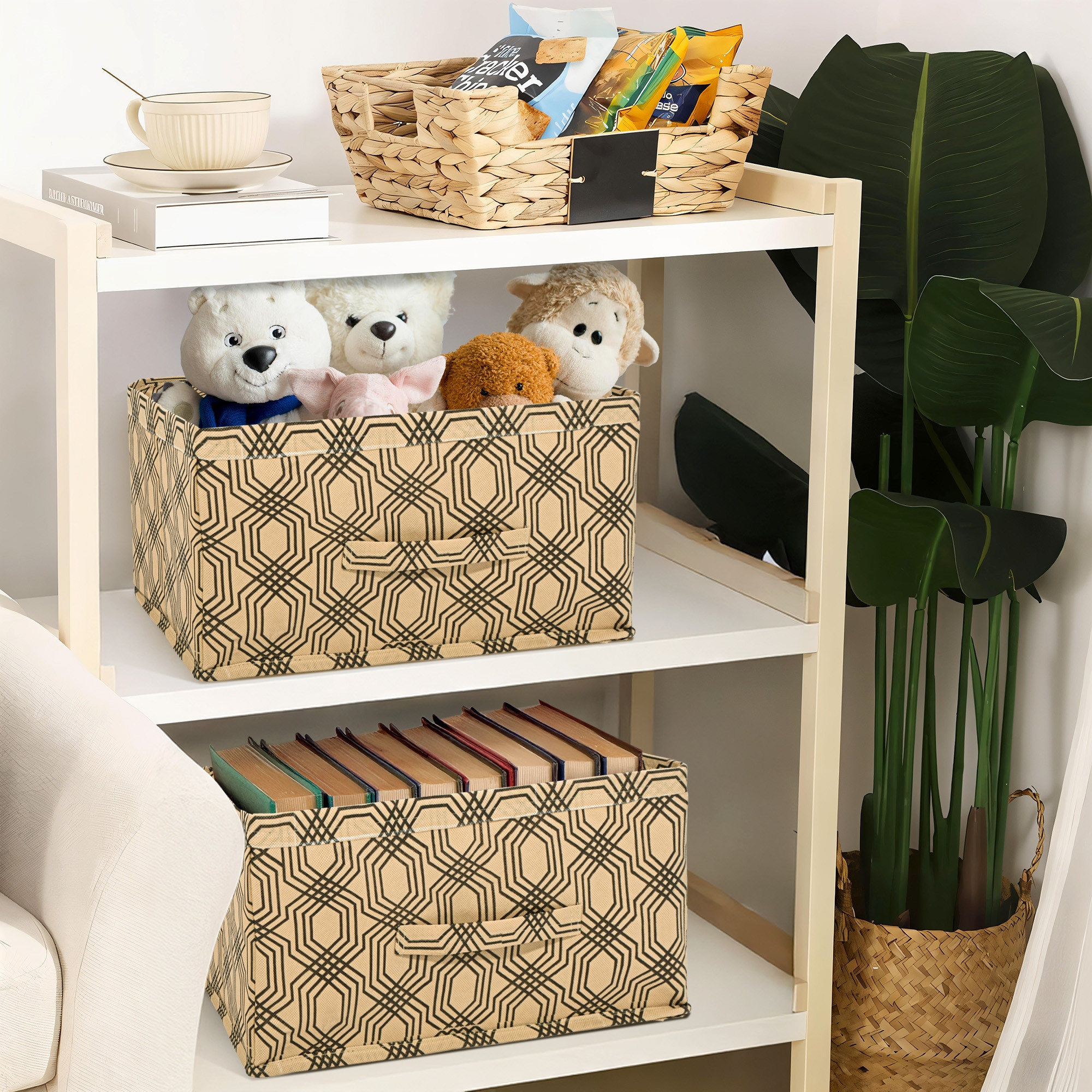 Kuber Industries Non-Woven Foldable Wardrobe Storage Organizer with Handle  Drawer Storage Box for Closet  Cupboard Organiser for Clothes Toys and Books  Zig Zag - Brown