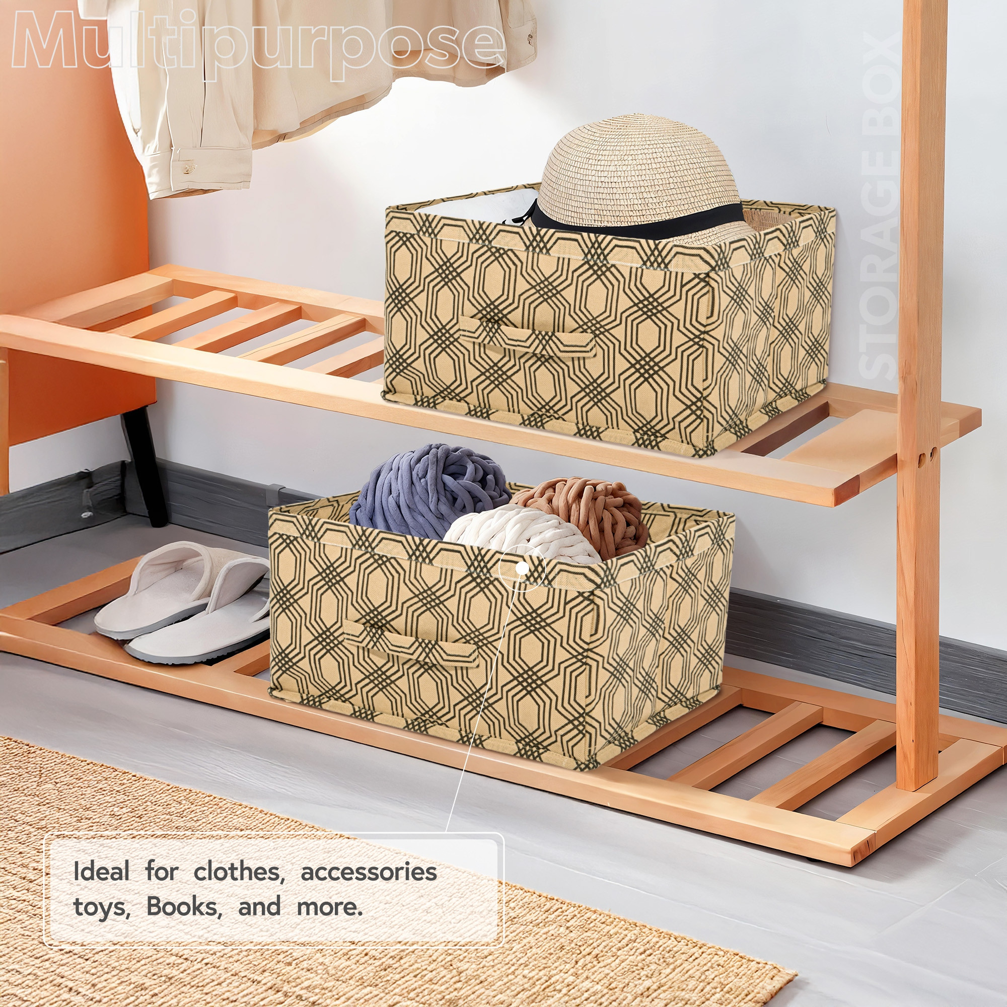 Kuber Industries Non-Woven Foldable Wardrobe Storage Organizer with Handle  Drawer Storage Box for Closet  Cupboard Organiser for Clothes Toys and Books  Zig Zag - Brown