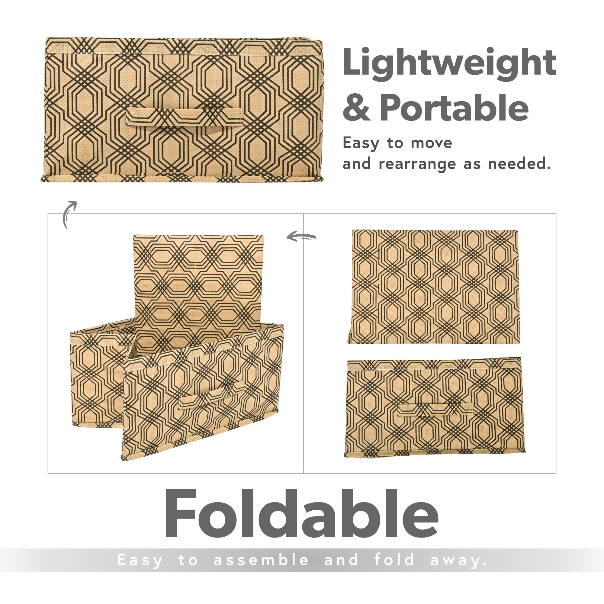 Kuber Industries Non-Woven Foldable Wardrobe Storage Organizer with Handle  Drawer Storage Box for Closet  Cupboard Organiser for Clothes Toys and Books  Zig Zag - Brown