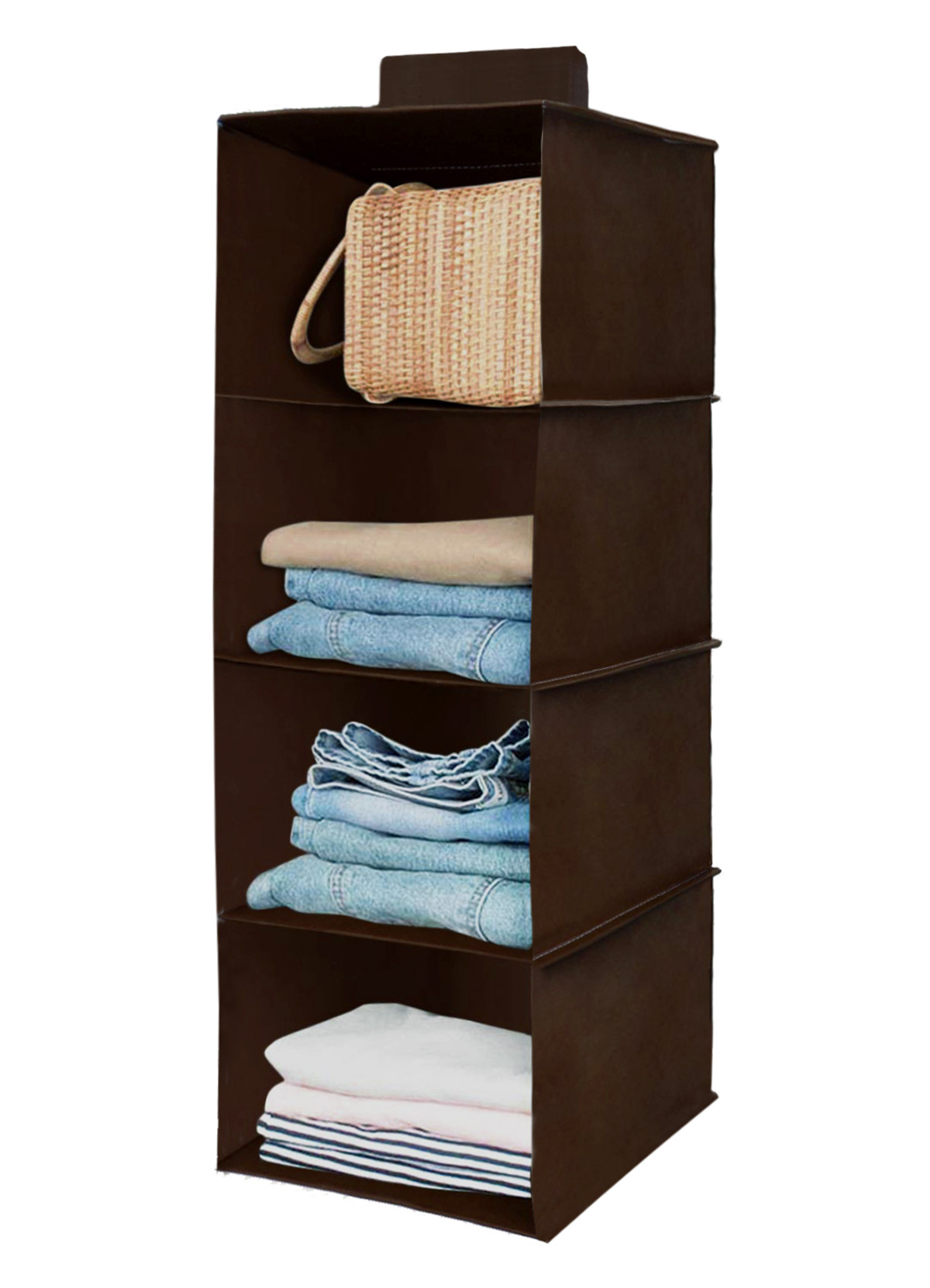 Kuber Industries Non Woven Hanging 4 Shelves Foldable Wardrobe Organizer-  (Brown)-HS40KUBMART23985