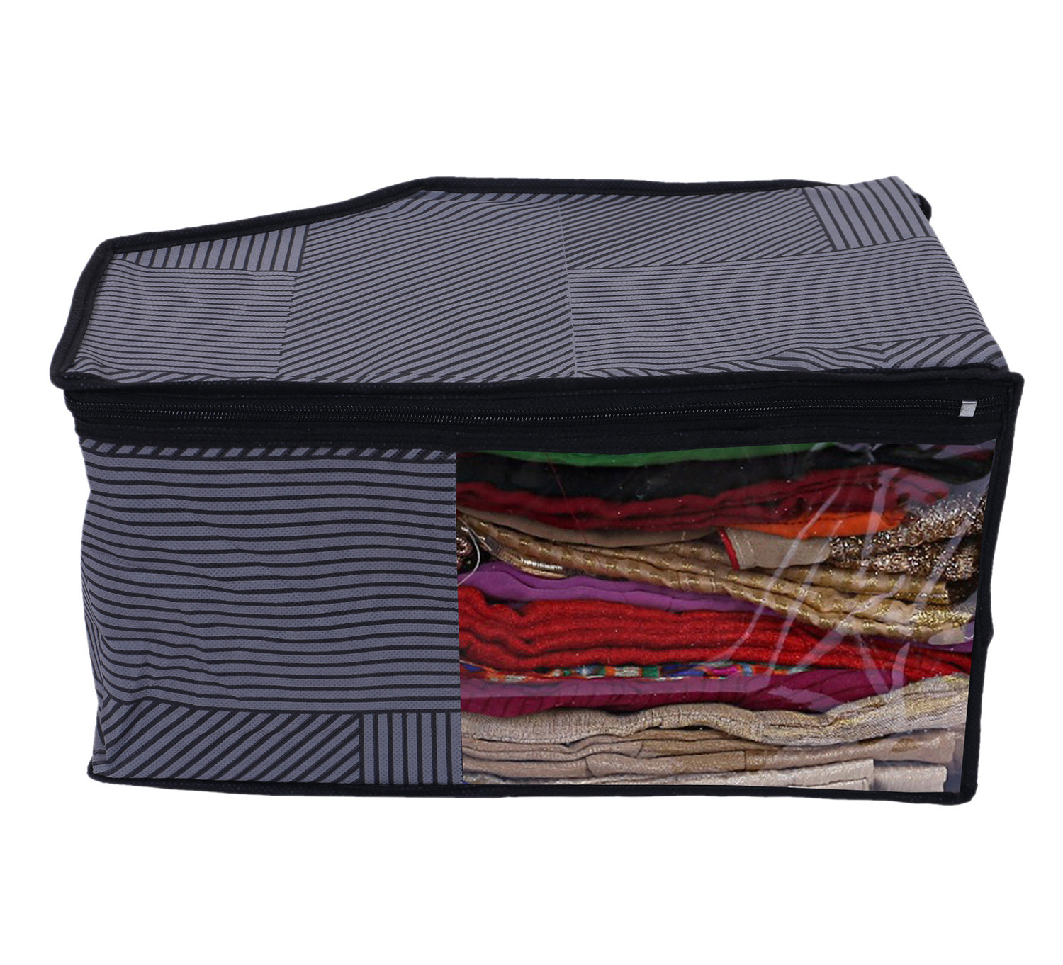 Kuber Industries Non-Woven Lining Print Foldable Blouse Cover|Clothes Organizer For Home & Traveling With Front Window Extra Large(Gray)