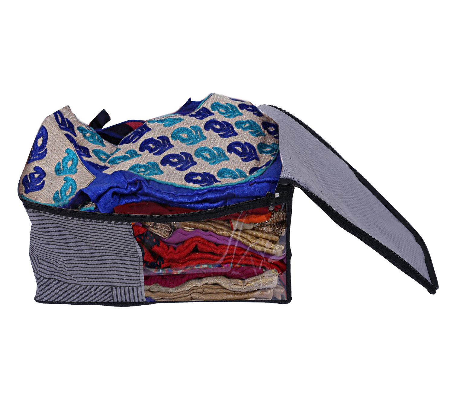 Kuber Industries Non-Woven Lining Print Foldable Blouse Cover|Clothes Organizer For Home & Traveling With Front Window Extra Large(Gray)