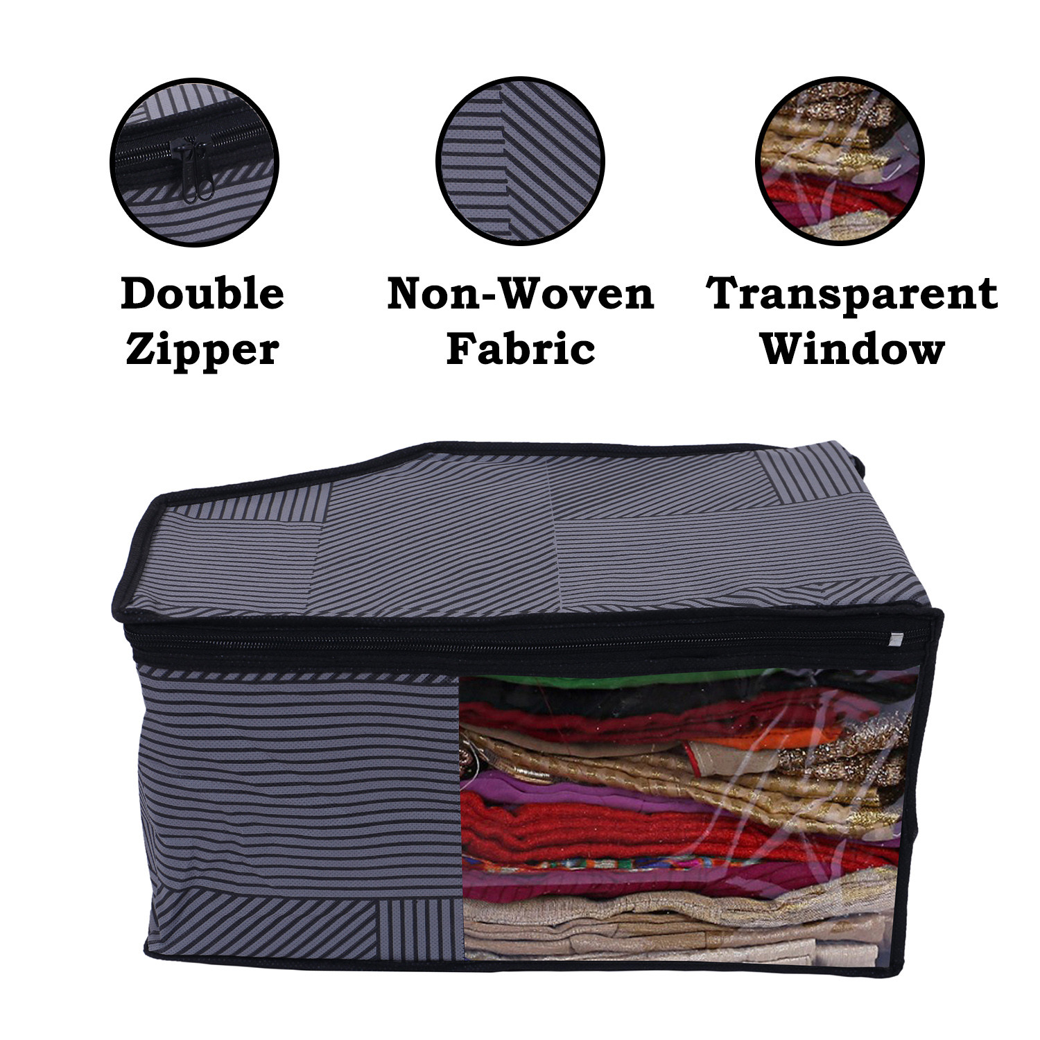 Kuber Industries Non-Woven Lining Print Foldable Blouse Cover|Clothes Organizer For Home & Traveling With Front Window Extra Large(Gray)