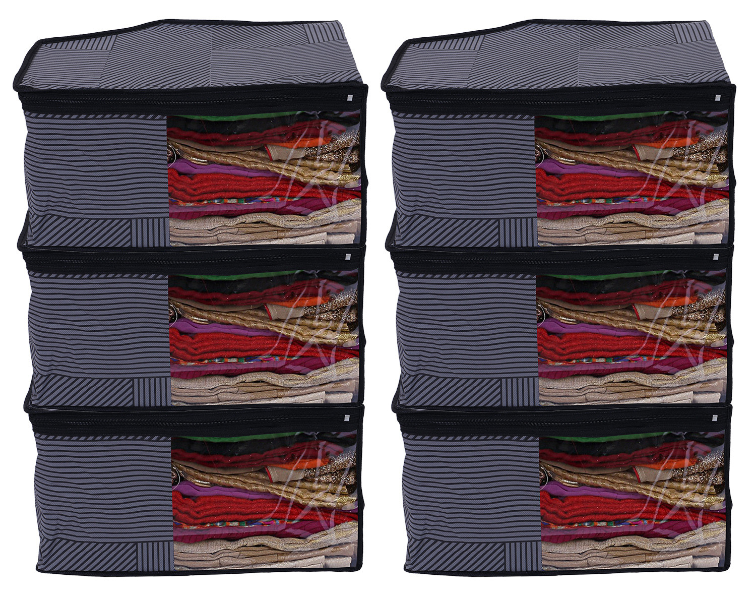 Kuber Industries Non-Woven Lining Print Foldable Blouse Cover|Clothes Organizer For Home & Traveling With Front Window Extra Large(Gray)
