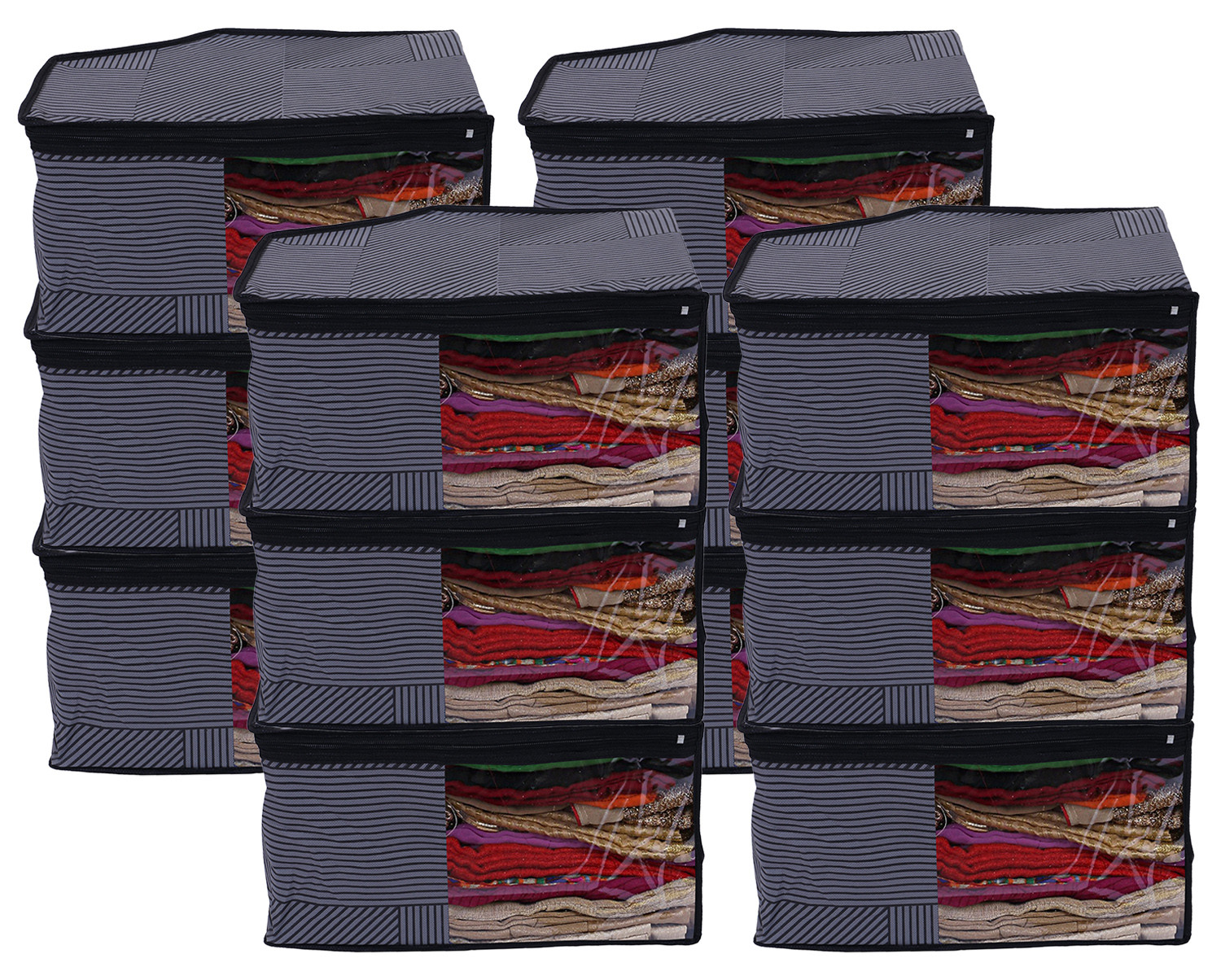 Kuber Industries Non-Woven Lining Print Foldable Blouse Cover|Clothes Organizer For Home & Traveling With Front Window Extra Large(Gray)