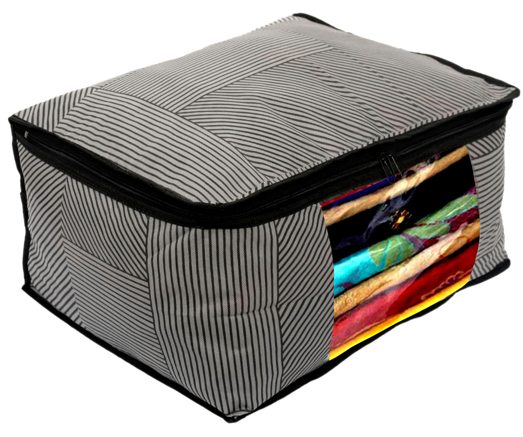 Kuber Industries Non-Woven Lining Print Saree Organizer|Wardrobe Organizers With Transparent Window, Zipper,(Gray)