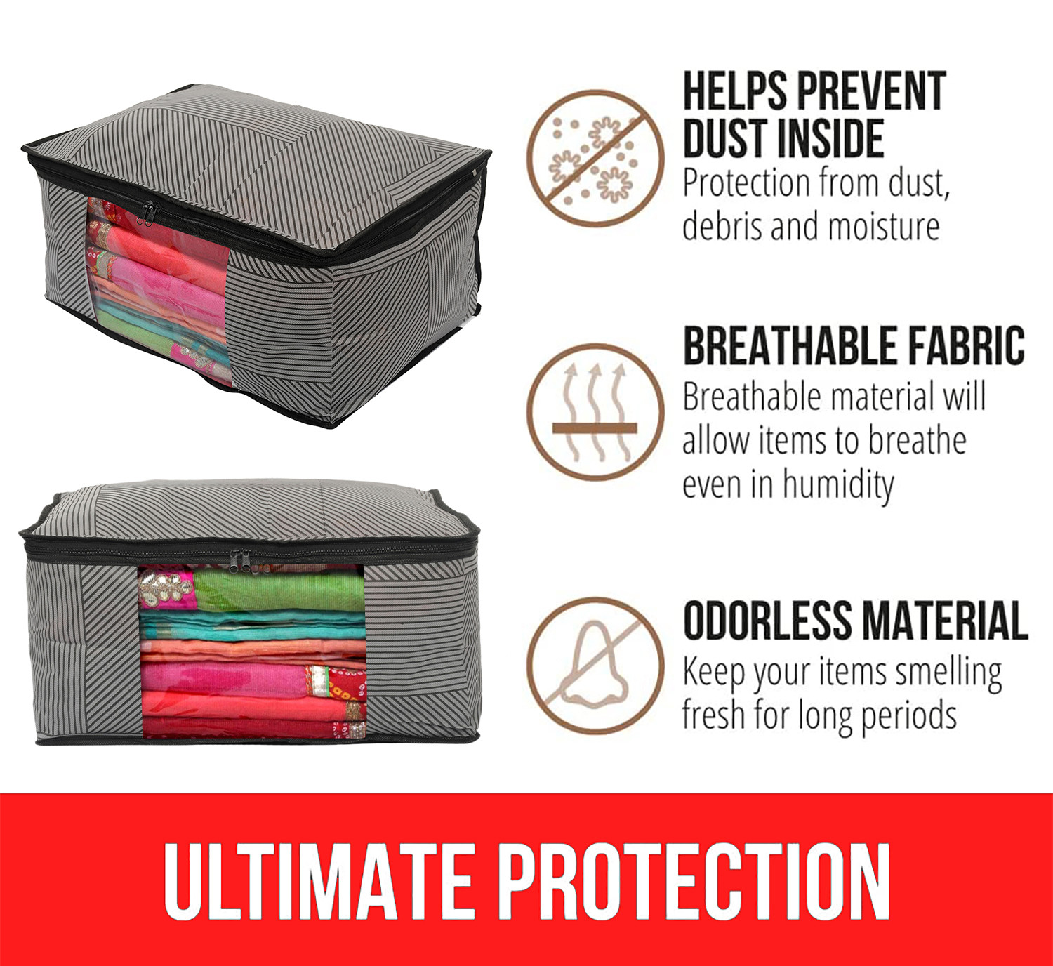 Kuber Industries Non-Woven Lining Print Saree Organizer|Wardrobe Organizers With Transparent Window, Zipper,(Gray)