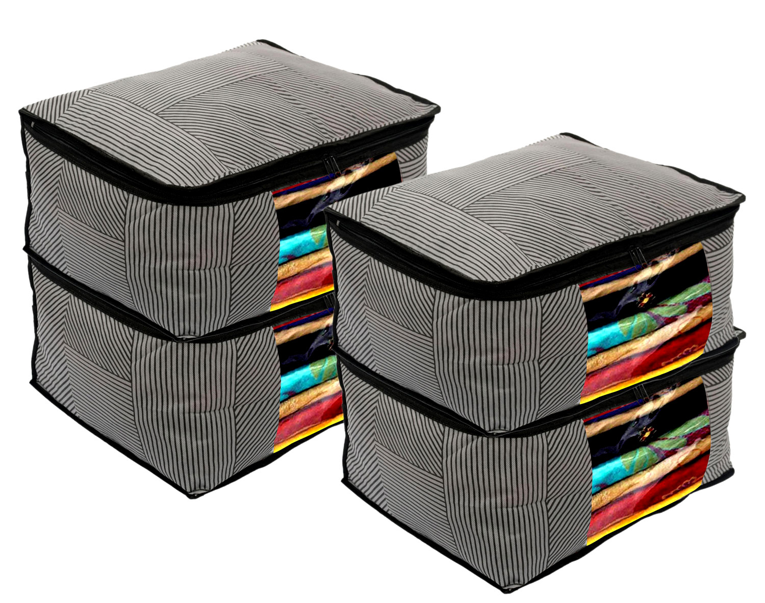 Kuber Industries Non-Woven Lining Print Saree Organizer|Wardrobe Organizers With Transparent Window, Zipper,(Gray)