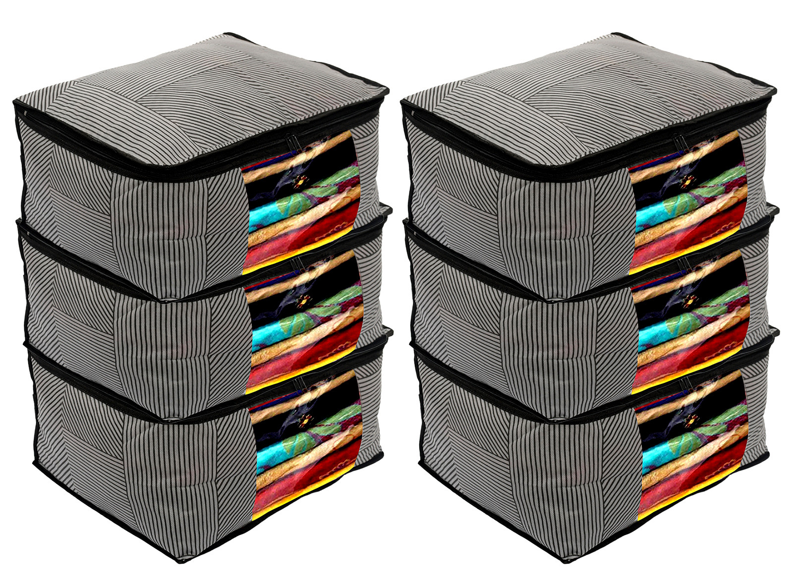 Kuber Industries Non-Woven Lining Print Saree Organizer|Wardrobe Organizers With Transparent Window, Zipper,(Gray)