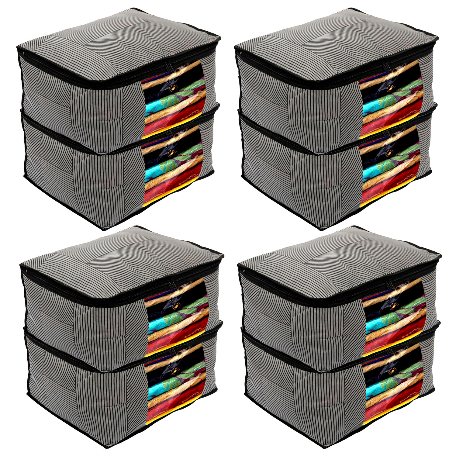 Kuber Industries Non-Woven Lining Print Saree Organizer|Wardrobe Organizers With Transparent Window, Zipper,(Gray)