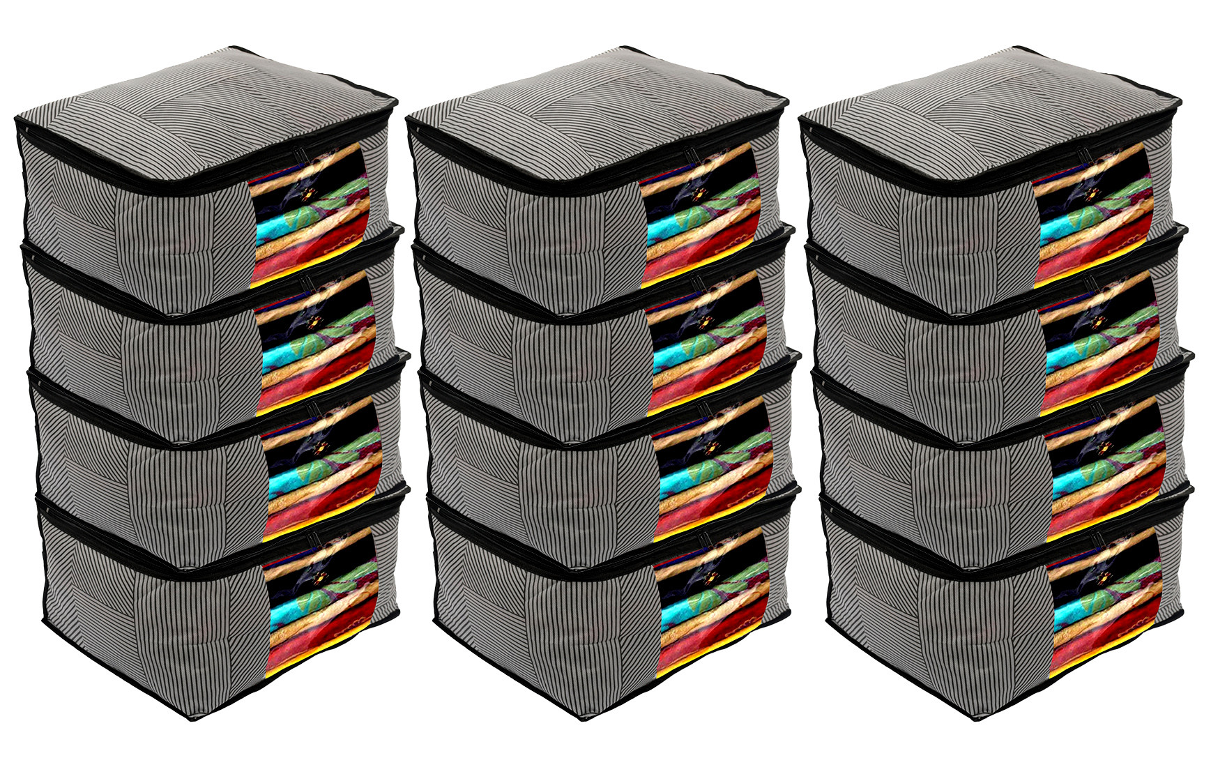 Kuber Industries Non-Woven Lining Print Saree Organizer|Wardrobe Organizers With Transparent Window, Zipper,(Gray)