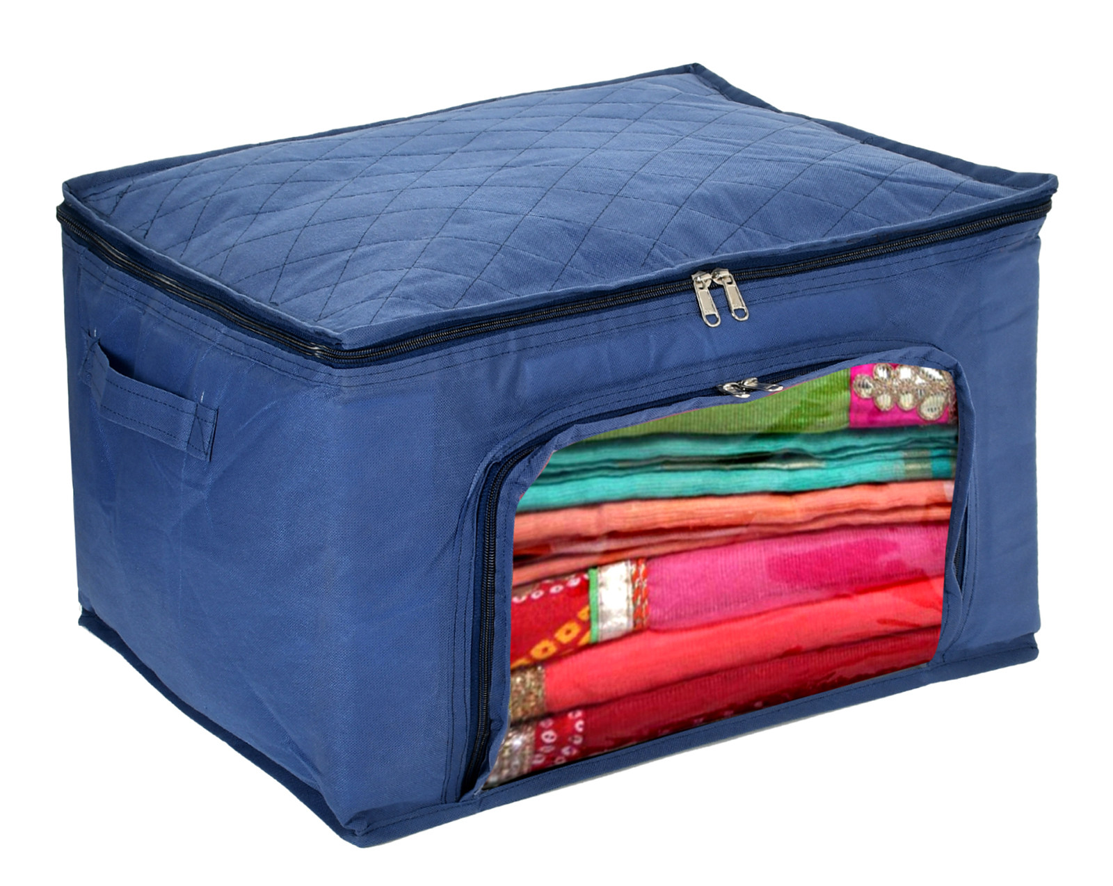 Kuber Industries Non-Woven Living Box, Underbed Storage, Cloth Storage Boxes for Wardrobe With Window (Blue) 54KM4093