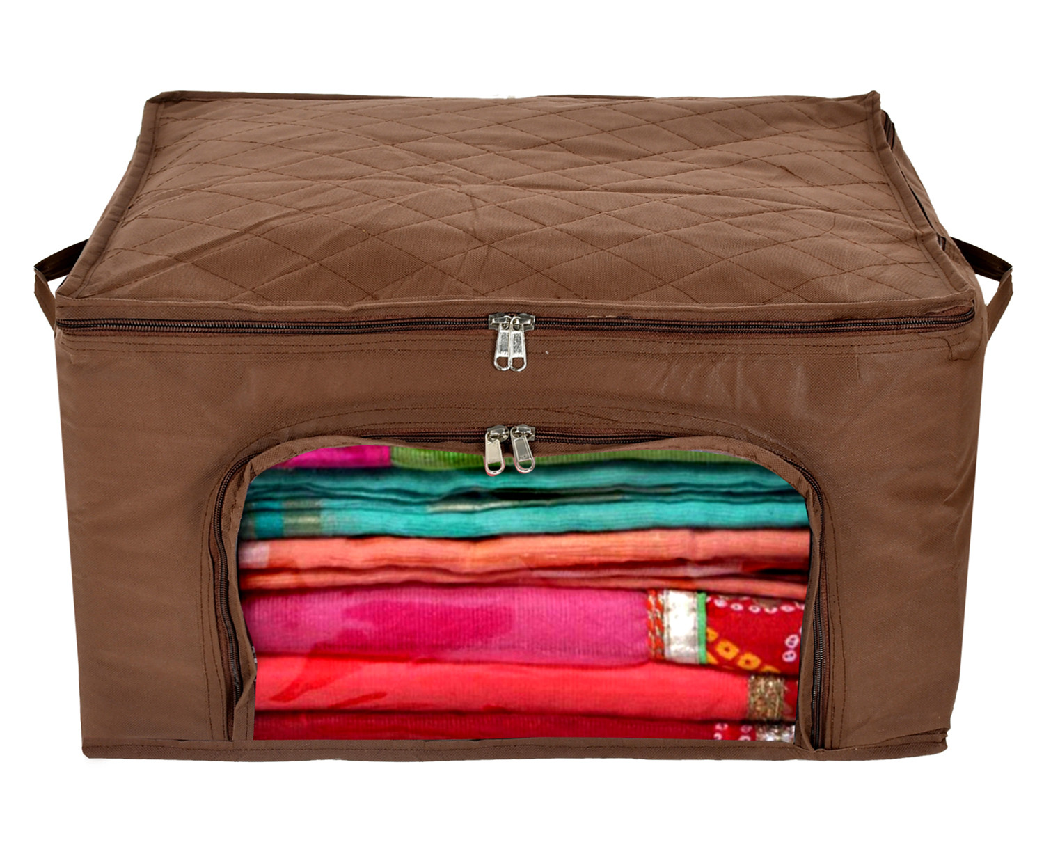 Kuber Industries Non-Woven Living Box, Underbed Storage, Cloth Storage Boxes for Wardrobe With Window (Brown) 54KM4095