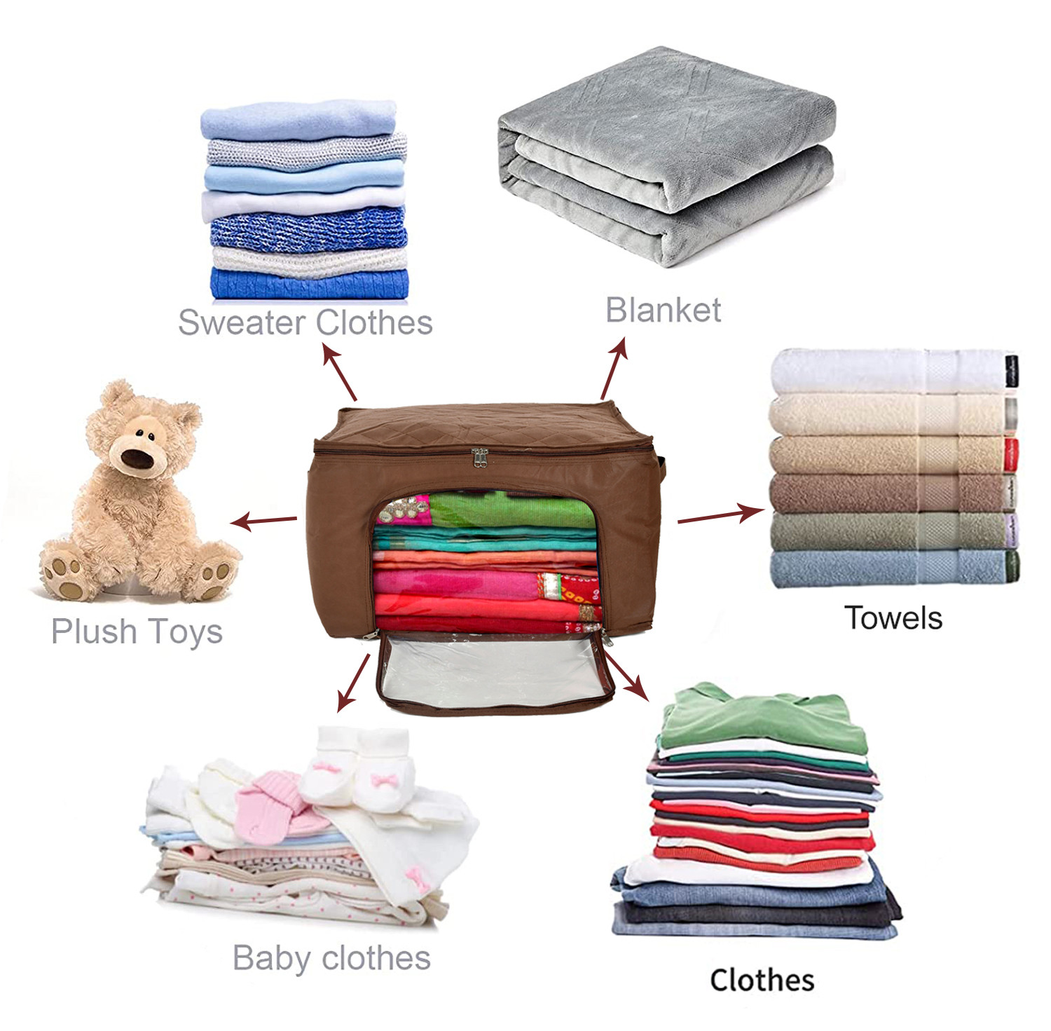 Kuber Industries Non-Woven Living Box, Underbed Storage, Cloth Storage Boxes for Wardrobe With Window (Brown) 54KM4095