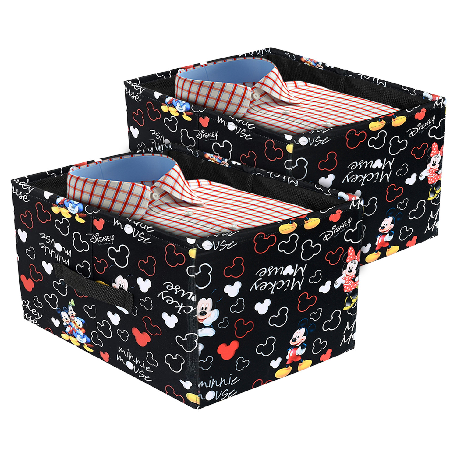 Kuber Industries Non-Woven Mickey Mouse Print Flodable Drawer Storage/Storage Box For Home Decor (Black) 54KM4220