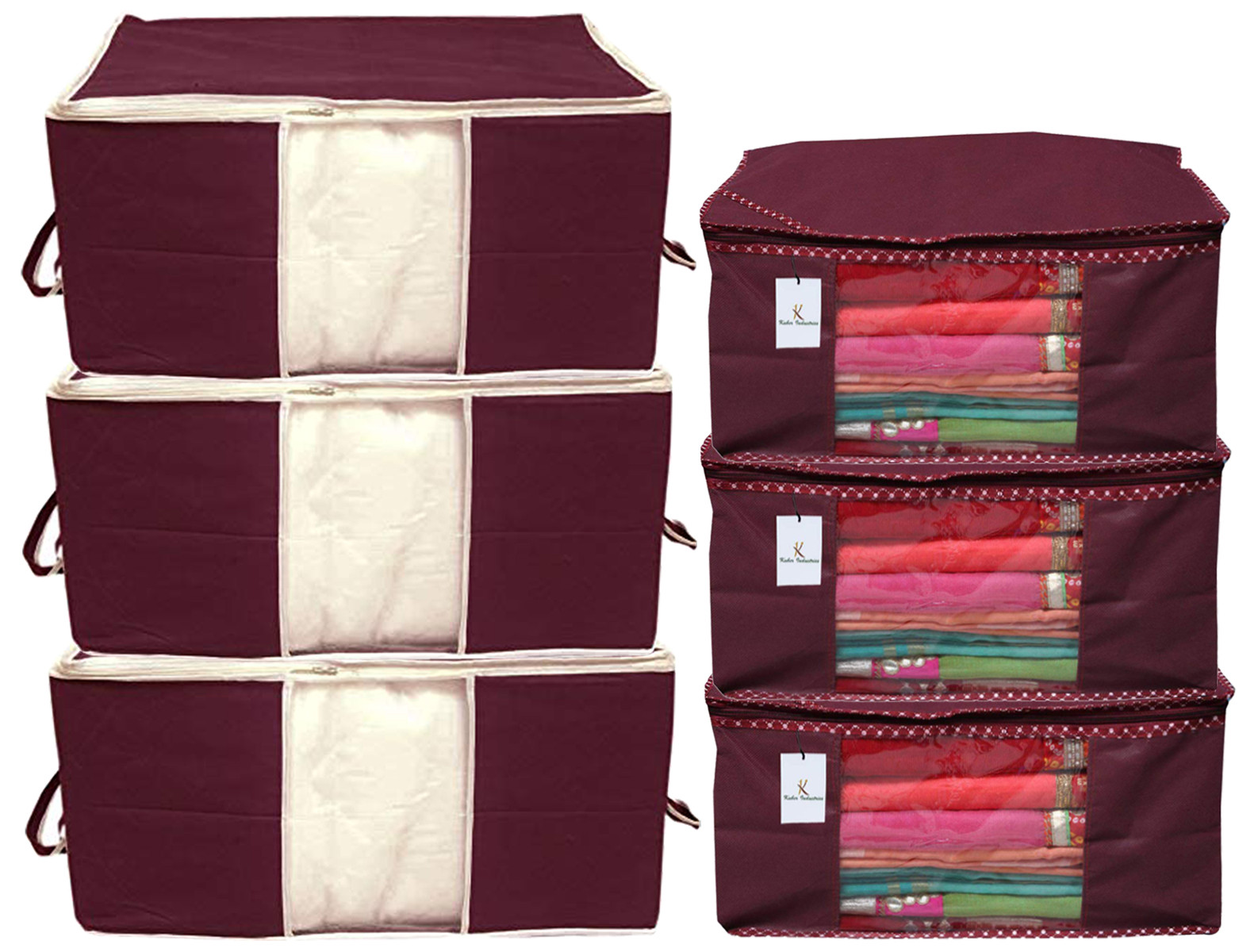 Kuber Industries Non Woven Saree Cover And Underbed Storage Bag, Cloth Organizer For Storage, Blanket Cover Combo Set (Maroon) -CTKTC38451