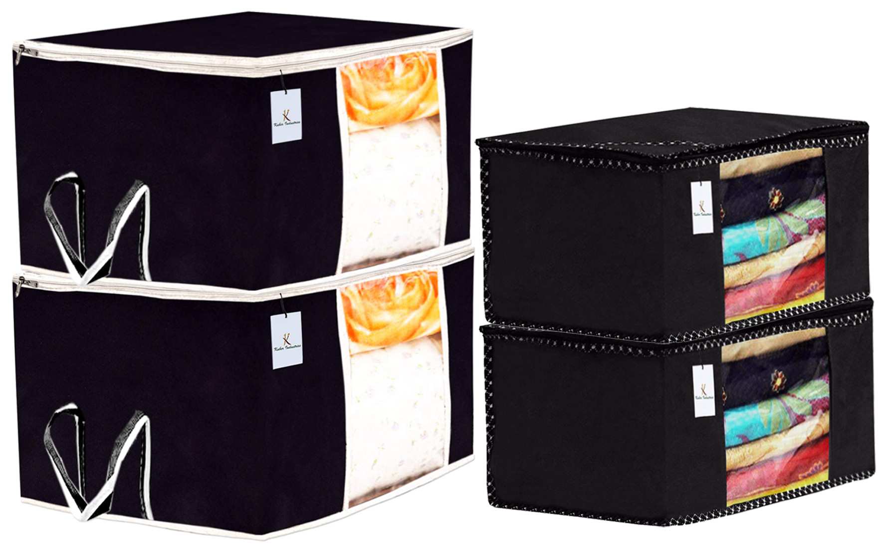 Kuber Industries Non Woven Saree Cover And Underbed Storage Bag, Cloth Organizer For Storage, Blanket Cover Combo Set (Black) -CTKTC38463