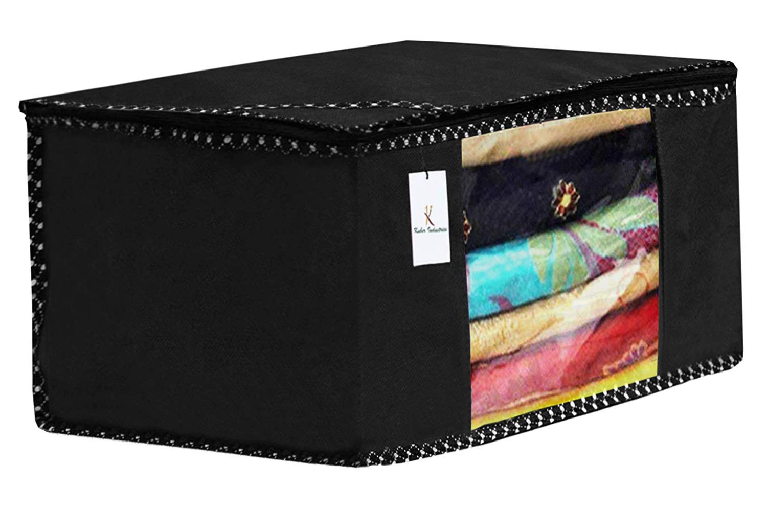 Kuber Industries Non Woven Saree Cover And Underbed Storage Bag, Cloth Organizer For Storage, Blanket Cover Combo Set (Black) -CTKTC38463