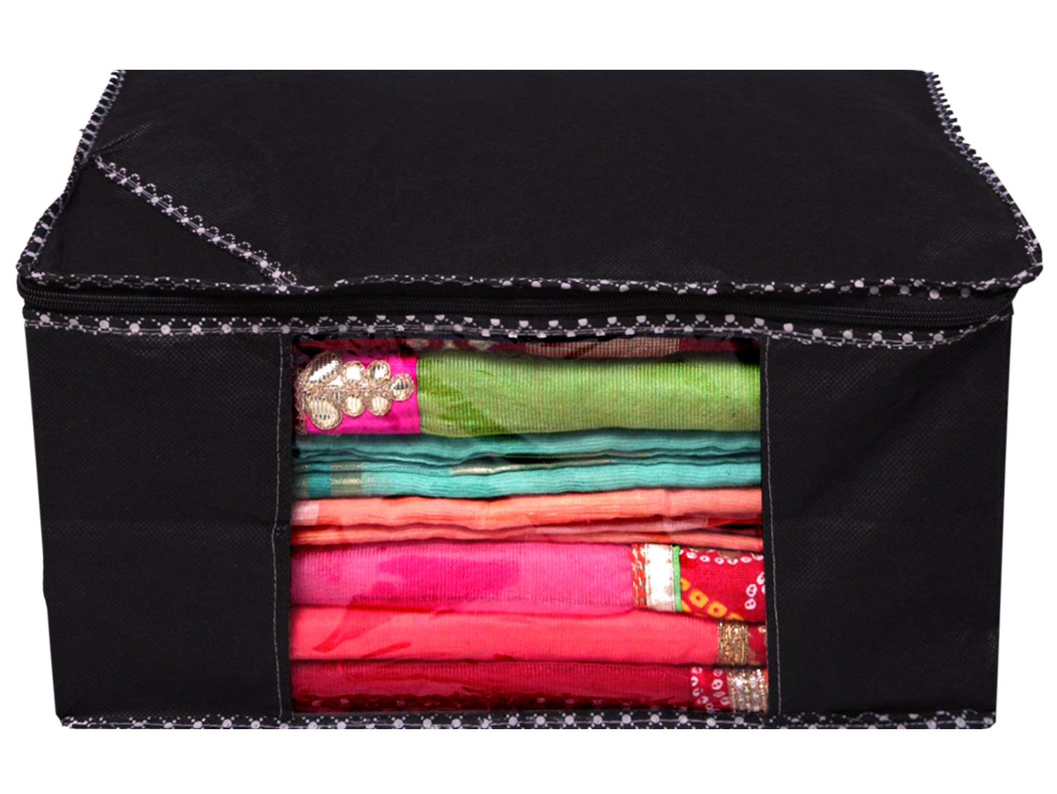 Kuber Industries Non Woven Saree Cover And Underbed Storage Bag, Cloth Organizer For Storage, Blanket Cover Combo Set (Black) -CTKTC38463