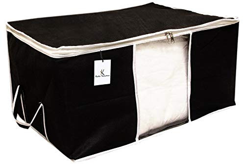 Kuber Industries Non Woven Saree Cover And Underbed Storage Bag, Cloth Organizer For Storage, Blanket Cover Combo Set (Black) -CTKTC38463