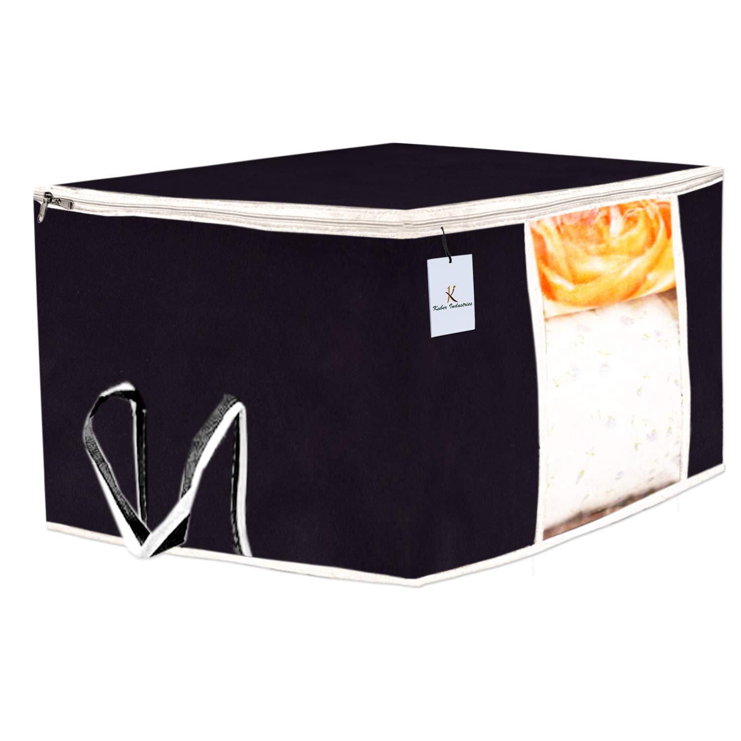 Kuber Industries Non Woven Saree Cover And Underbed Storage Bag, Cloth Organizer For Storage, Blanket Cover Combo Set (Black) -CTKTC38463