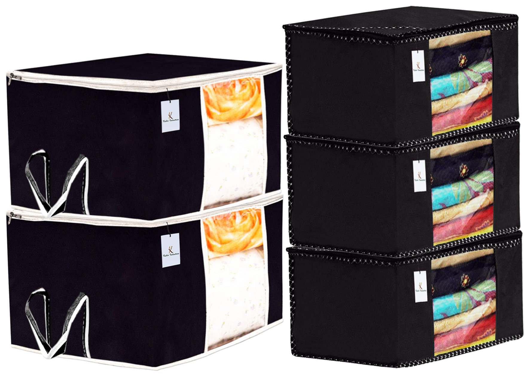 Kuber Industries Non Woven Saree Cover And Underbed Storage Bag, Cloth Organizer For Storage, Blanket Cover Combo Set (Black) -CTKTC38463