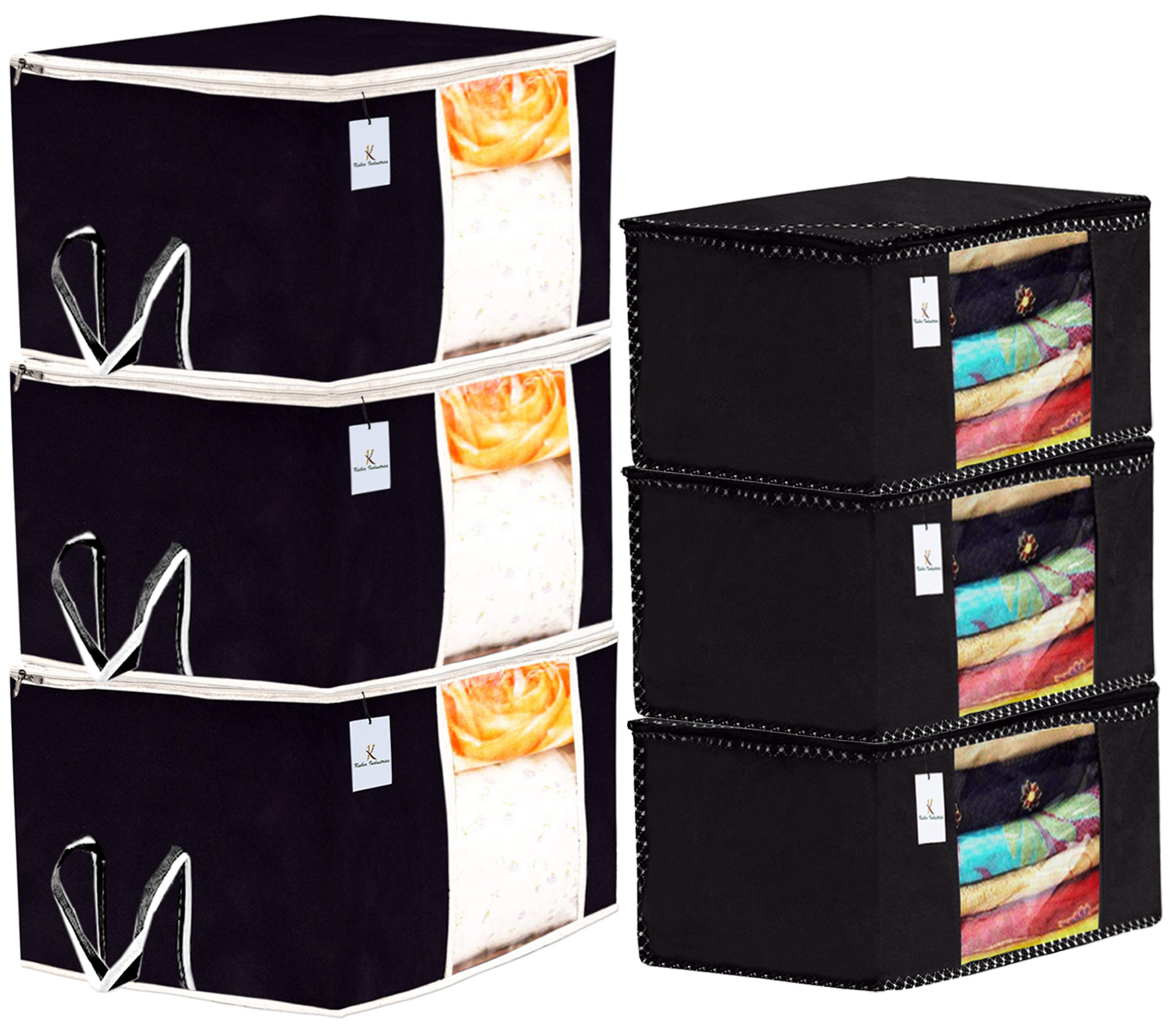Kuber Industries Non Woven Saree Cover And Underbed Storage Bag, Cloth Organizer For Storage, Blanket Cover Combo Set (Black) -CTKTC38463