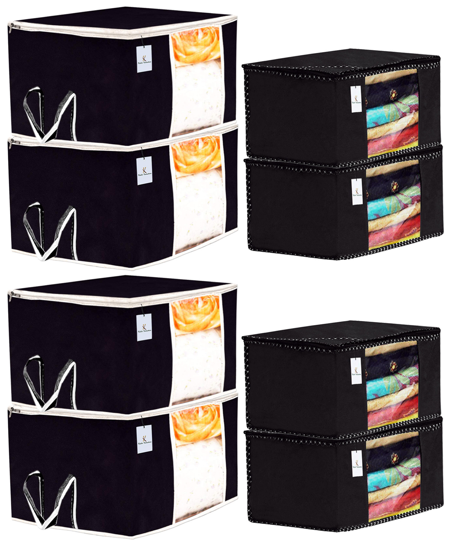 Kuber Industries Non Woven Saree Cover And Underbed Storage Bag, Cloth Organizer For Storage, Blanket Cover Combo Set (Black) -CTKTC38463