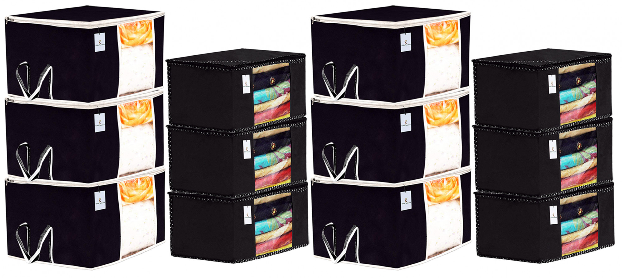 Kuber Industries Non Woven Saree Cover And Underbed Storage Bag, Cloth Organizer For Storage, Blanket Cover Combo Set (Black) -CTKTC38463