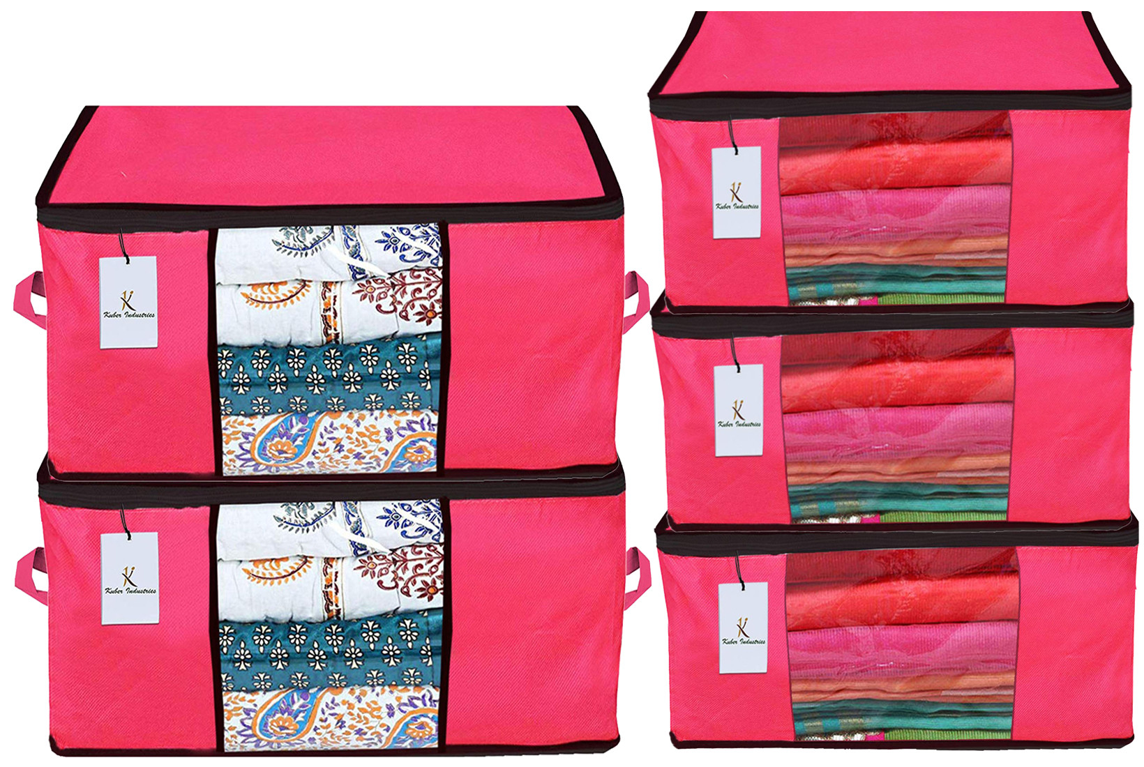 Kuber Industries Non Woven Saree Cover And Underbed Storage Bag, Cloth Organizer For Storage, Blanket Cover Combo Set (Pink) -CTKTC38475