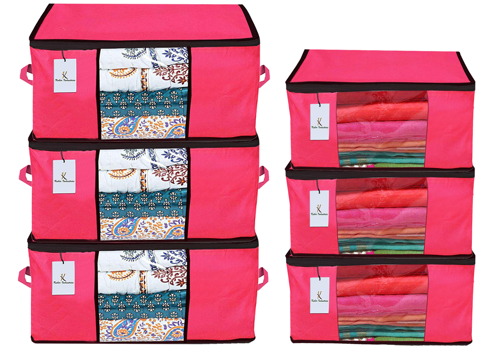 Kuber Industries Non Woven Saree Cover And Underbed Storage Bag, Cloth Organizer For Storage, Blanket Cover Combo Set (Pink) -CTKTC38475