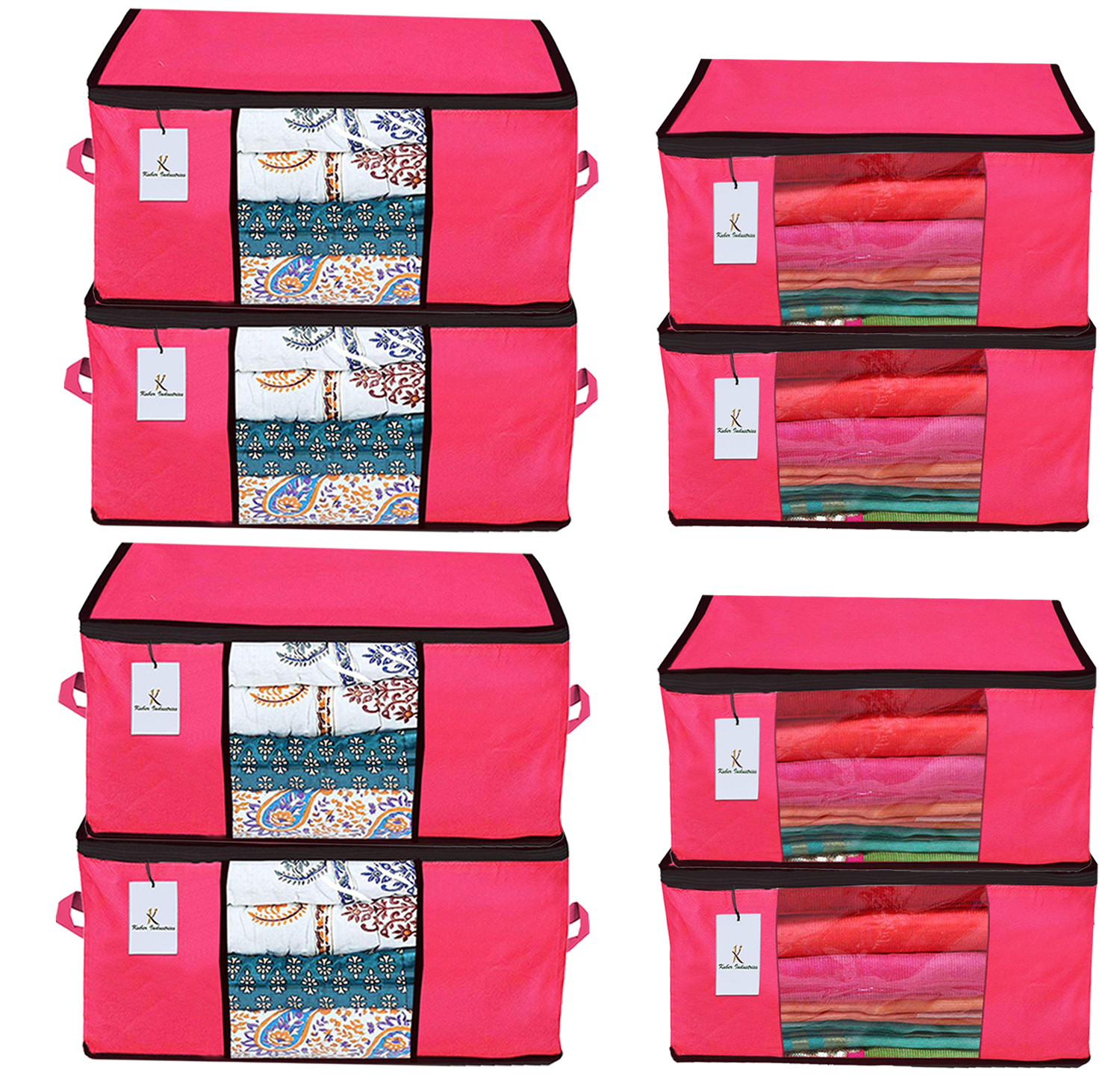 Kuber Industries Non Woven Saree Cover And Underbed Storage Bag, Cloth Organizer For Storage, Blanket Cover Combo Set (Pink) -CTKTC38475