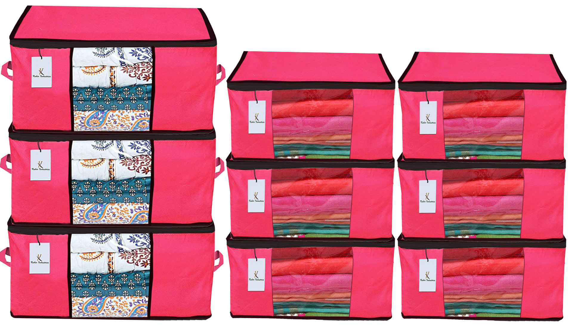 Kuber Industries Non Woven Saree Cover And Underbed Storage Bag, Cloth Organizer For Storage, Blanket Cover Combo Set (Pink) -CTKTC38475