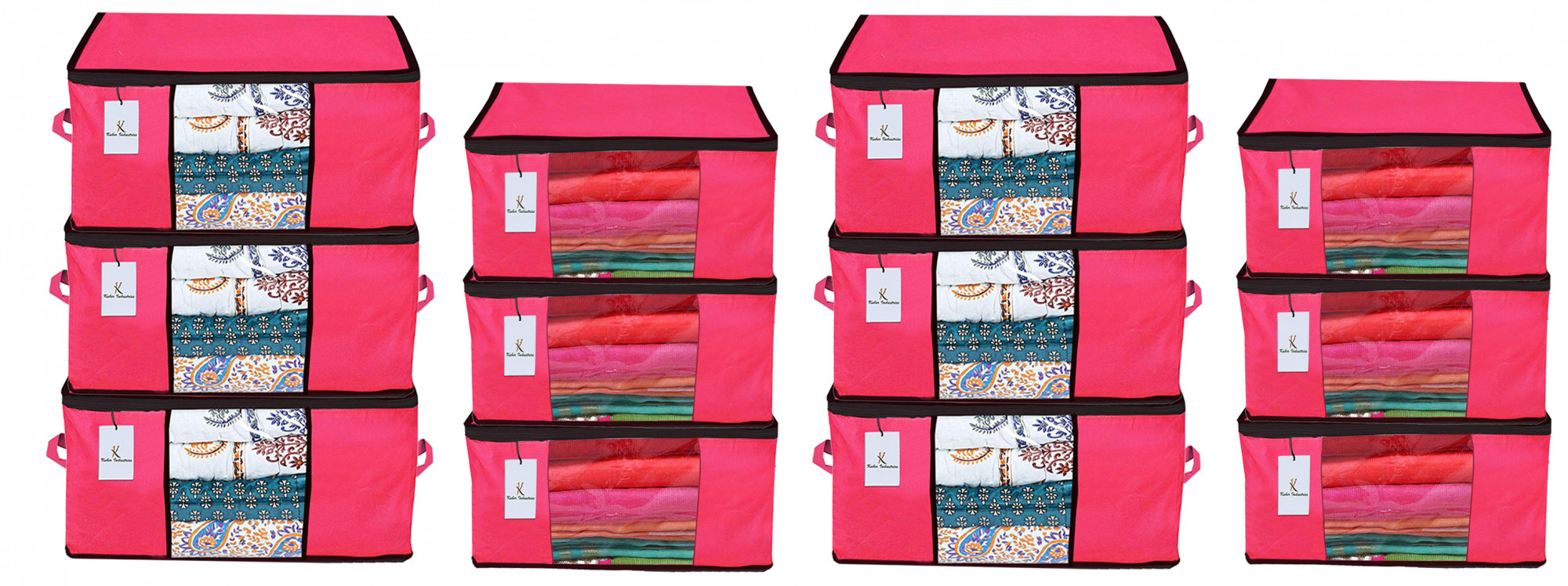 Kuber Industries Non Woven Saree Cover And Underbed Storage Bag, Cloth Organizer For Storage, Blanket Cover Combo Set (Pink) -CTKTC38475