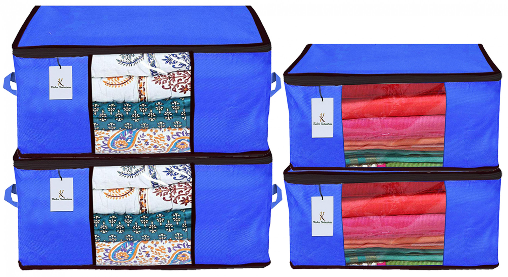 Kuber Industries Non Woven Saree Cover And Underbed Storage Bag, Cloth Organizer For Storage, Blanket Cover Combo Set (Royal Blue) -CTKTC38487