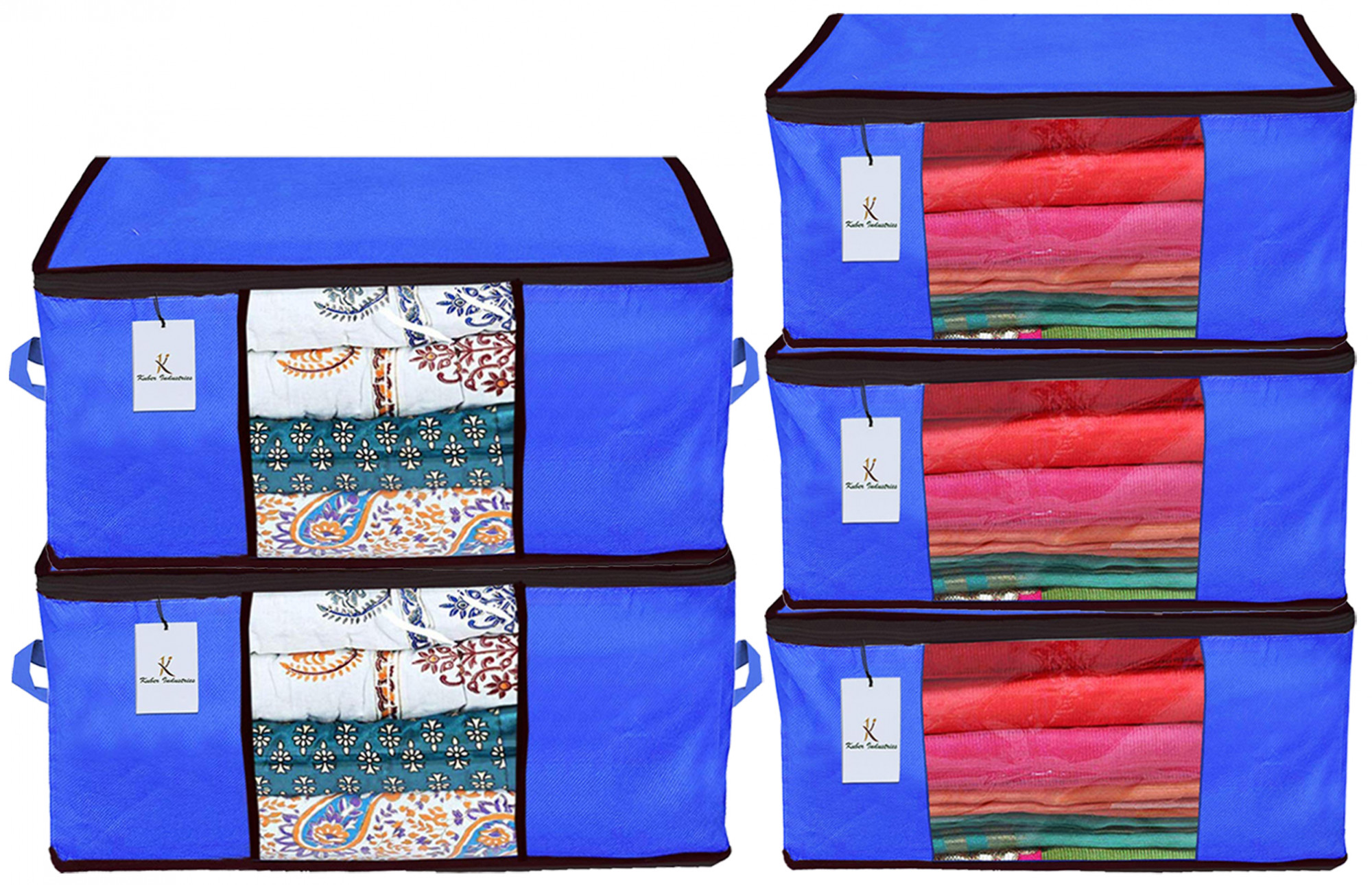 Kuber Industries Non Woven Saree Cover And Underbed Storage Bag, Cloth Organizer For Storage, Blanket Cover Combo Set (Royal Blue) -CTKTC38487