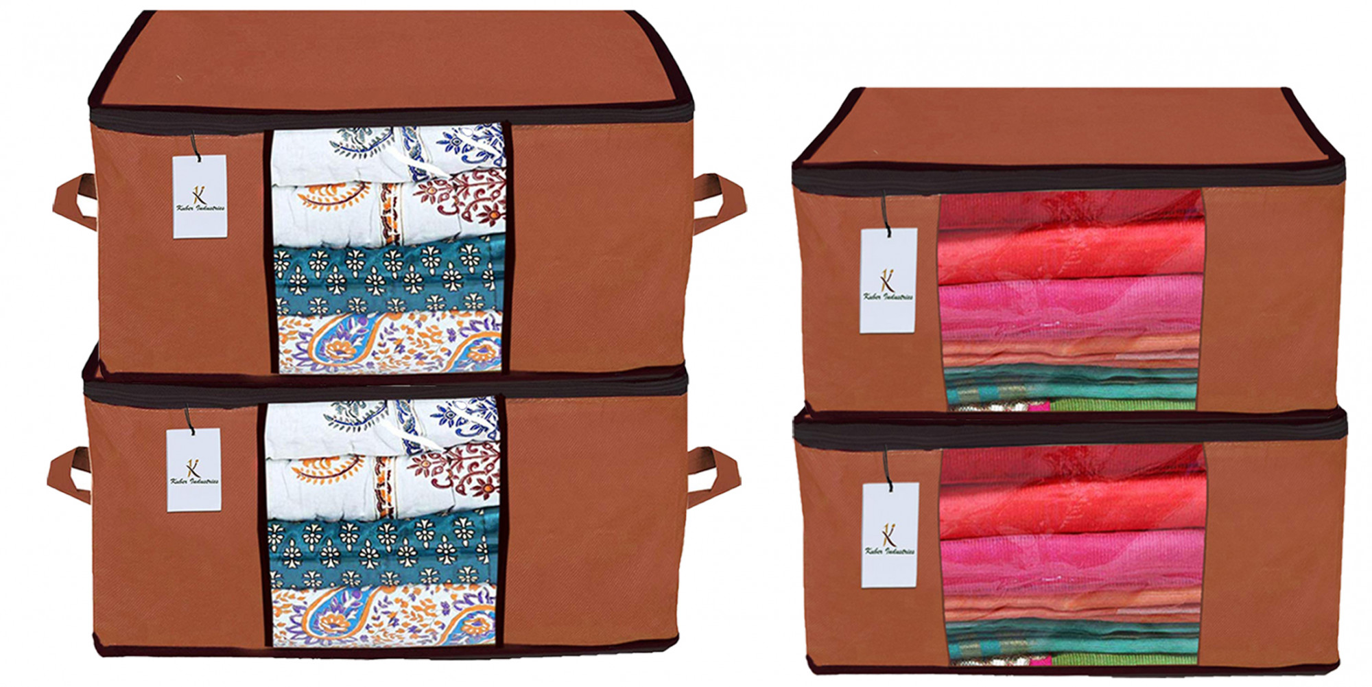 Kuber Industries Non Woven Saree Cover And Underbed Storage Bag, Cloth Organizer For Storage, Blanket Cover Combo Set (Brown) -CTKTC38499