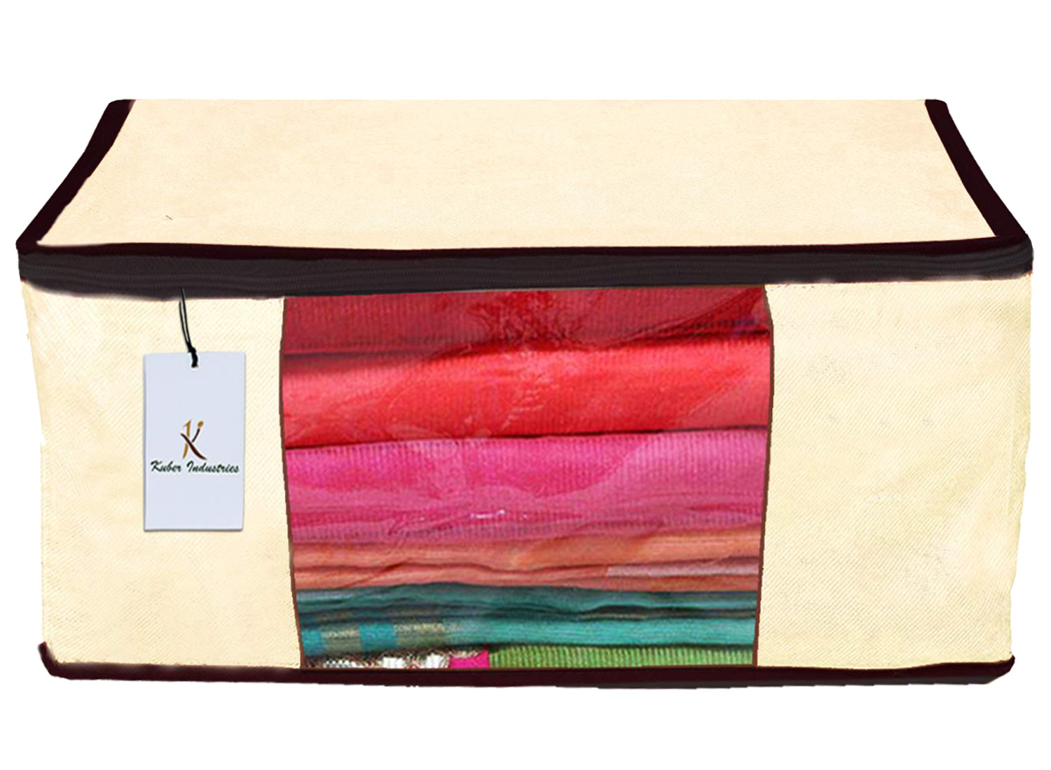 Kuber Industries Non Woven Saree Cover And Underbed Storage Bag, Cloth Organizer For Storage, Blanket Cover Combo Set (Ivory) -CTKTC38511