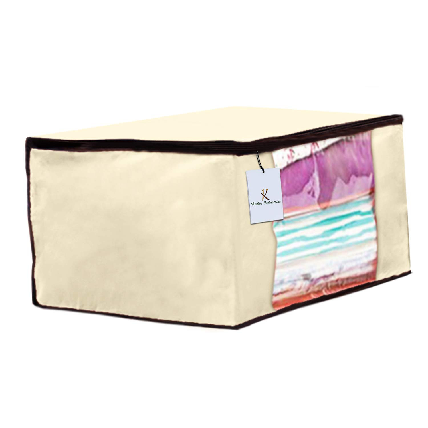 Kuber Industries Non Woven Saree Cover And Underbed Storage Bag, Cloth Organizer For Storage, Blanket Cover Combo Set (Ivory) -CTKTC38511