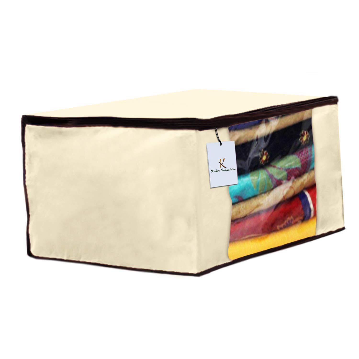 Kuber Industries Non Woven Saree Cover And Underbed Storage Bag, Cloth Organizer For Storage, Blanket Cover Combo Set (Ivory) -CTKTC38511