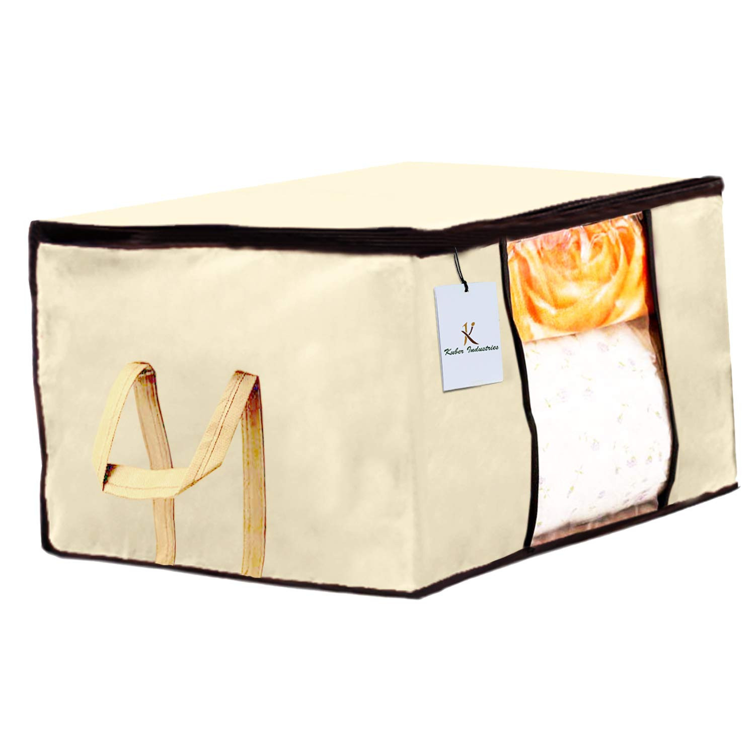 Kuber Industries Non Woven Saree Cover And Underbed Storage Bag, Cloth Organizer For Storage, Blanket Cover Combo Set (Ivory) -CTKTC38511
