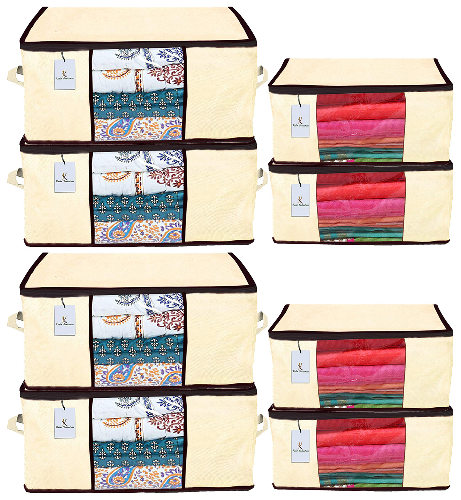 Kuber Industries Non Woven Saree Cover And Underbed Storage Bag, Cloth Organizer For Storage, Blanket Cover Combo Set (Ivory) -CTKTC38511