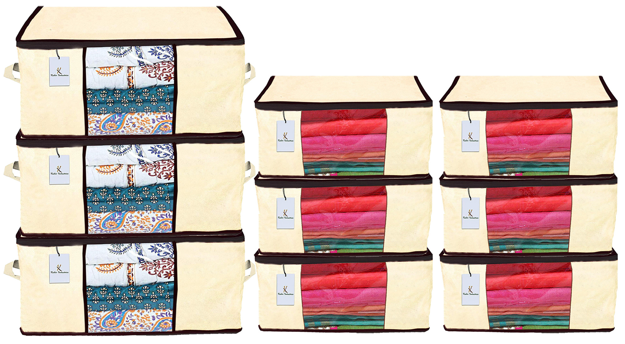 Kuber Industries Non Woven Saree Cover And Underbed Storage Bag, Cloth Organizer For Storage, Blanket Cover Combo Set (Ivory) -CTKTC38511