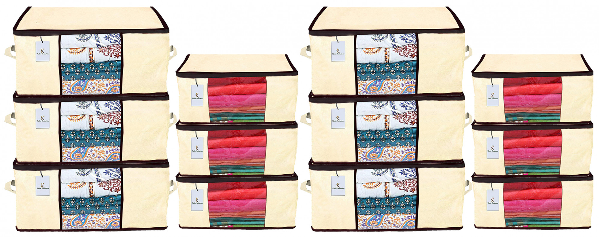 Kuber Industries Non Woven Saree Cover And Underbed Storage Bag, Cloth Organizer For Storage, Blanket Cover Combo Set (Ivory) -CTKTC38511
