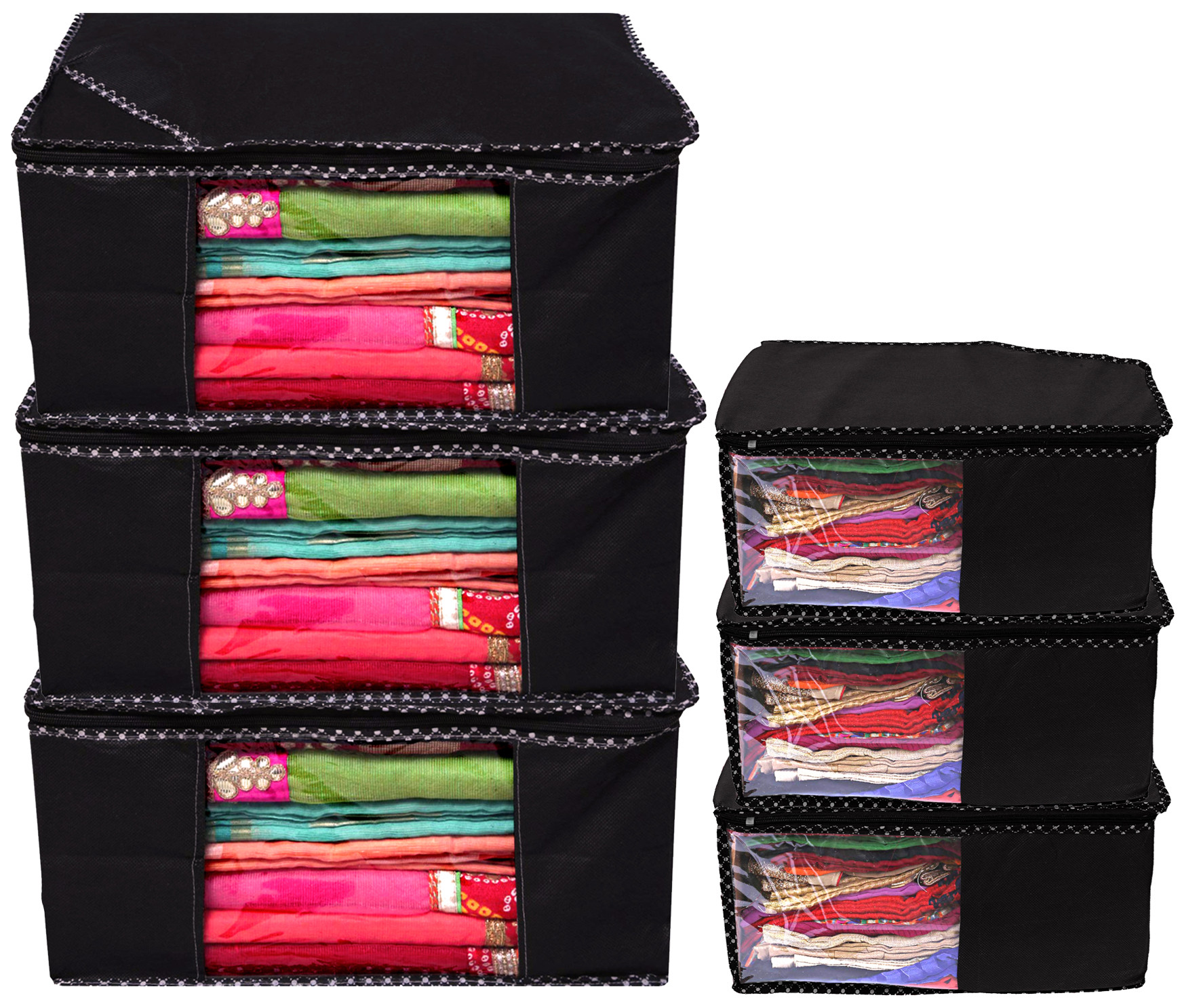 Kuber Industries Non Woven Saree Cover/Cloth Wardrobe Organizer And Blouse Cover Combo Set (Black) -CTKTC38391