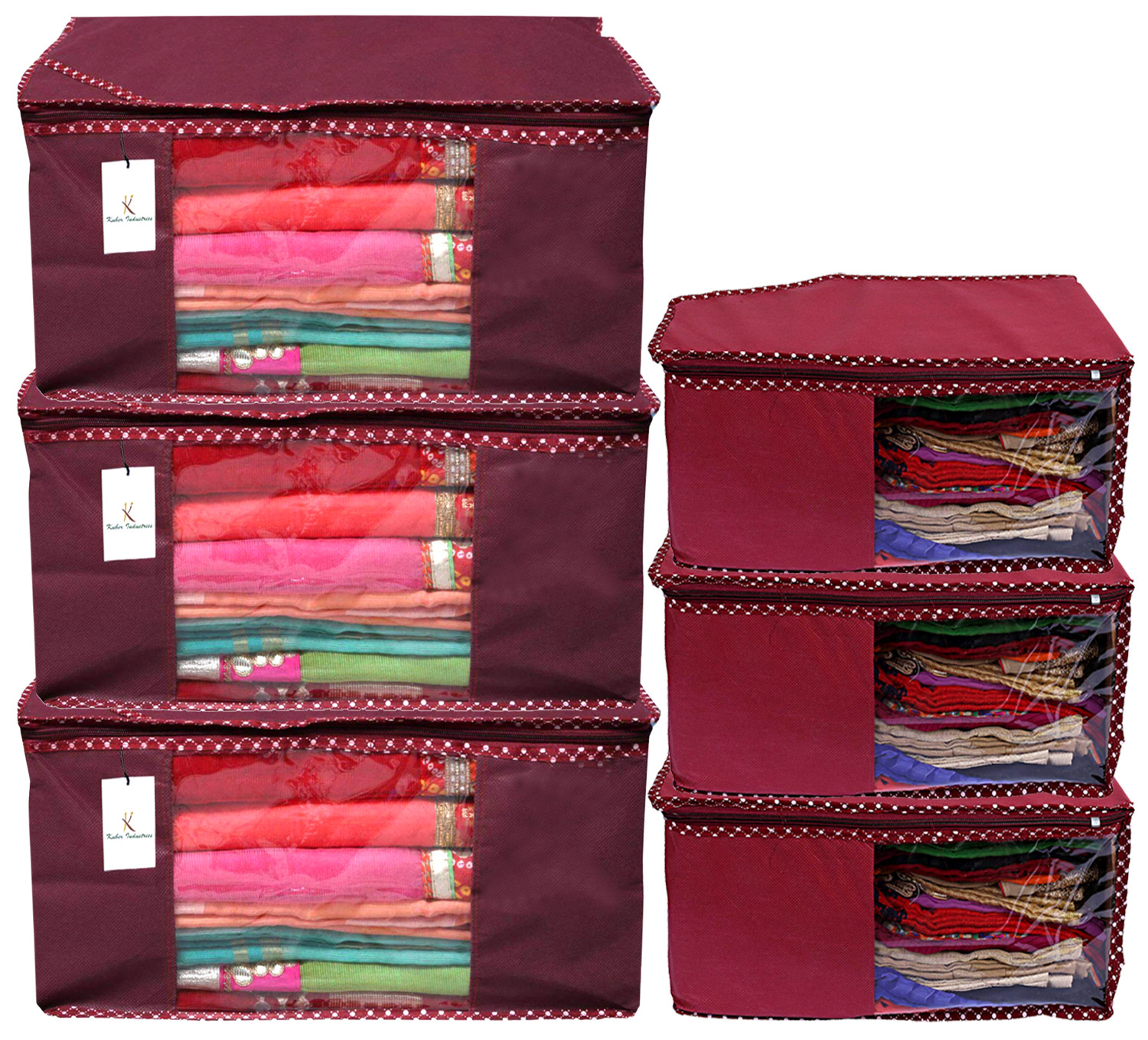 Kuber Industries Non Woven Saree CoverCloth Wardrobe Organizer And Blouse Cover Combo Set Maroon -CTKTC38397