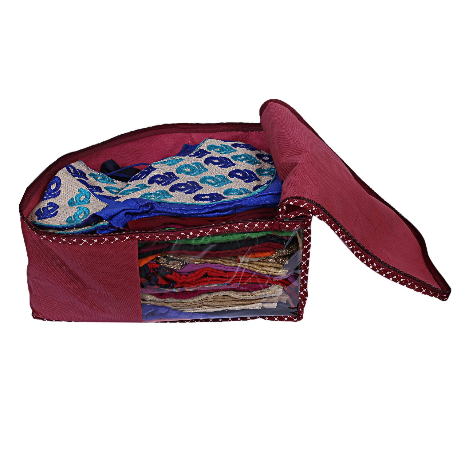 Kuber Industries Non Woven Saree CoverCloth Wardrobe Organizer And Blouse Cover Combo Set Maroon -CTKTC38397