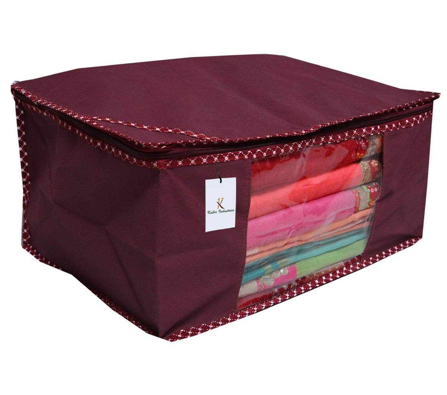 Kuber Industries Non Woven Saree CoverCloth Wardrobe Organizer And Blouse Cover Combo Set Maroon -CTKTC38397